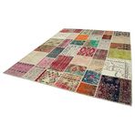 245x295 cm Kırk Yama Pembe Yama Pamuklu Yün El Dokuma Modern Geometrik Etnik Eskitme Desenli Boho Oturma Odası Salon Yolluk Koridor Mutfak Halısı