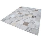 245x303 cm Kırk Yama Beyaz Yama Pamuklu Yün El Dokuma Modern Geometrik Etnik Eskitme Desenli Boho Oturma Odası Salon Yolluk Koridor Mutfak Halısı