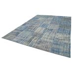 245x348 cm Kırk Yama Mavi Yama Pamuklu Yün El Dokuma Modern Geometrik Etnik Eskitme Desenli Boho Oturma Odası Salon Yolluk Koridor Mutfak Halısı
