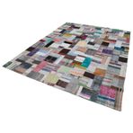 246x307 cm Kırk Yama Gri Yama Pamuklu Yün El Dokuma Modern Geometrik Etnik Eskitme Desenli Boho Oturma Odası Salon Yolluk Koridor Mutfak Halısı