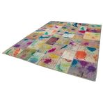 247x307 cm Kırk Yama Pembe Yama Pamuklu Yün El Dokuma Modern Geometrik Etnik Eskitme Desenli Boho Oturma Odası Salon Yolluk Koridor Mutfak Halısı