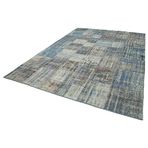247x356 cm Kırk Yama Mavi Yama Pamuklu Yün El Dokuma Modern Geometrik Etnik Eskitme Desenli Boho Oturma Odası Salon Yolluk Koridor Mutfak Halısı