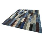 248x308 cm Kırk Yama Siyah Yama Pamuklu Yün El Dokuma Modern Geometrik Etnik Eskitme Desenli Boho Oturma Odası Salon Yolluk Koridor Mutfak Halısı