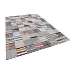 248x338 cm Kırk Yama Bej Yama Pamuklu Yün El Dokuma Modern Geometrik Etnik Eskitme Desenli Boho Oturma Odası Salon Yolluk Koridor Mutfak Halısı