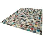 248x350 cm Kırk Yama Mavi Yama Pamuklu Yün El Dokuma Modern Geometrik Etnik Eskitme Desenli Boho Oturma Odası Salon Yolluk Koridor Mutfak Halısı