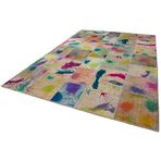 248x352 cm Kırk Yama Pembe Yama Pamuklu Yün El Dokuma Modern Geometrik Etnik Eskitme Desenli Boho Oturma Odası Salon Yolluk Koridor Mutfak Halısı