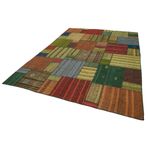 248x352 cm Kırk Yama Yeşil Yama Pamuklu Yün El Dokuma Modern Geometrik Etnik Eskitme Desenli Boho Oturma Odası Salon Yolluk Koridor Mutfak Halısı