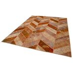 249x308 cm Fourty Patch Turuncu Yama Pamuklu Yün El Dokuma Modern Geometrik Etnik Eskitme Desenli Boho Oturma Odası Salon Yolluk Koridor Mutfak Halısı