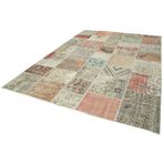 249x350 cm Kırk Yama Bej Yama Pamuklu Yün El Dokuma Modern Geometrik Etnik Eskitme Desenli Boho Oturma Odası Salon Yolluk Koridor Mutfak Halısı