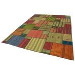 249x354 cm Kırk Yama Yeşil Yama Pamuklu Yün El Dokuma Modern Geometrik Etnik Eskitme Desenli Boho Oturma Odası Salon Yolluk Koridor Mutfak Halısı