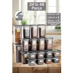 24'lü 48 Parça Big Mega Kare Erzak ve Bakliyat Saklama Kabı Seti 8x(0,50 LT-1,10 LT-1,70 LT)Etiketli