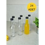 24'lü Cam Şeffaf 250 ml Süt, Ayran, Limonata, Meşrubat Şişesi Plastik Kapaklı Craft Şişe - Siyah
