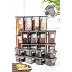 24'lü Set Kapaklı Kare Erzak Saklama Kabı Antrasit 8x 0,50 Lt-1,10 Lt -1,70 Lt Etiket Hediyeli
