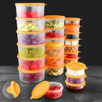 24LÜ Yuvarlak Gıda Saklama Kabı Seti Organizer Düzenleyici Erzak Kabı 12X250 6X600 6X1200ML Turuncu