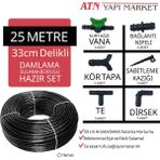25 Metre 16MM 33CM Delikli Damlama Sulama Borusu Hortumu Seti – Su Tasarruflu Bahçe Sulama Sistemi