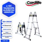 250 + 250 Cm. - 8+8 Basamaklı Alüminyum Teleskopik Merdiven - A Tipi Uzayan Merdiven