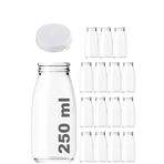 250 ml Şeffaf Sürahi Süt, Ayran, Su, Limonata, Meşrubat Şişesi 250 Cc Yırtmalı Kapaklı Cam Şişe 15 Adet (15, Beyaz Kilitli Kapak, 250)