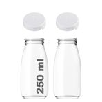 250 ml Şeffaf Sürahi Süt, Ayran, Su, Limonata, Meşrubat Şişesi 250 Cc Yırtmalı Kapaklı Cam Şişe 2 Adet (2, Beyaz Kilitli Kapak, 250)