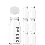 250 ml Şeffaf Sürahi Süt, Ayran, Su, Limonata, Meşrubat Şişesi 250 Cc Yırtmalı Kapaklı Cam Şişe 6 Adet (6, Beyaz Kilitli Kapak, 250)