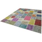 250x298 cm Kırk Yama Mavi Yama Pamuklu Yün El Dokuma Modern Geometrik Etnik Eskitme Desenli Boho Oturma Odası Salon Yolluk Koridor Mutfak Halısı