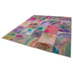 250x299 cm Kırk Yama Pembe Yama Pamuklu Yün El Dokuma Modern Geometrik Etnik Eskitme Desenli Boho Oturma Odası Salon Yolluk Koridor Mutfak Halısı