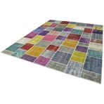 250x300 cm Kırk Yama Mavi Yama Pamuklu Yün El Dokuma Modern Geometrik Etnik Eskitme Desenli Boho Oturma Odası Salon Yolluk Koridor Mutfak Halısı