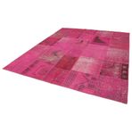 250x302 cm Kırk Yama Pembe Yama Pamuklu Yün El Dokuma Modern Geometrik Etnik Eskitme Desenli Boho Oturma Odası Salon Yolluk Koridor Mutfak Halısı