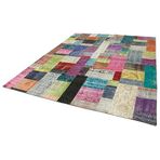 250x305 cm Kırk Yama Mavi Yama Pamuklu Yün El Dokuma Modern Geometrik Etnik Eskitme Desenli Boho Oturma Odası Salon Yolluk Koridor Mutfak Halısı