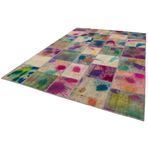 250x351 cm Kırk Yama Pembe Yama Pamuklu Yün El Dokuma Modern Geometrik Etnik Eskitme Desenli Boho Oturma Odası Salon Yolluk Koridor Mutfak Halısı