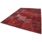 250x352 cm Kırk Yama Kırmızı Yama Pamuklu Yün El Dokuma Modern Geometrik Etnik Eskitme Desenli Boho Oturma Odası Salon Yolluk Koridor Mutfak Halısı