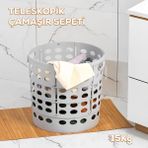 25100-1 Teleskopik Katlanır Sepet Katlanabilir Çamaşır Sepeti Orta Boy Katlanır Çamaşır Sepeti Gri 15LT