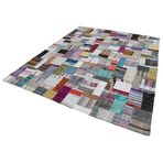 251x305 cm Kırk Yama Gri Yama Pamuklu Yün El Dokuma Modern Geometrik Etnik Eskitme Desenli Boho Oturma Odası Salon Yolluk Koridor Mutfak Halısı