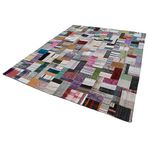 251x308 cm Kırk Yama Gri Yama Pamuklu Yün El Dokuma Modern Geometrik Etnik Eskitme Desenli Boho Oturma Odası Salon Yolluk Koridor Mutfak Halısı