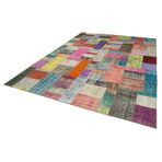 251x351 cm Kırk Yama Mavi Yama Pamuklu Yün El Dokuma Modern Geometrik Etnik Eskitme Desenli Boho Oturma Odası Salon Yolluk Koridor Mutfak Halısı