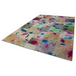 251x351 cm Kırk Yama Pembe Yama Pamuklu Yün El Dokuma Modern Geometrik Etnik Eskitme Desenli Boho Oturma Odası Salon Yolluk Koridor Mutfak Halısı
