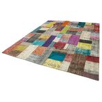 252x305 cm Kırk Yama Mavi Yama Pamuklu Yün El Dokuma Modern Geometrik Etnik Eskitme Desenli Boho Oturma Odası Salon Yolluk Koridor Mutfak Halısı
