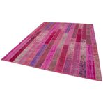 252x308 cm Kırk Yama Pembe Yama Pamuklu Yün El Dokuma Modern Geometrik Etnik Eskitme Desenli Boho Oturma Odası Salon Yolluk Koridor Mutfak Halısı