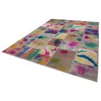 252x350 cm Kırk Yama Pembe Yama Pamuklu Yün El Dokuma Modern Geometrik Etnik Eskitme Desenli Boho Oturma Odası Salon Yolluk Koridor Mutfak Halısı