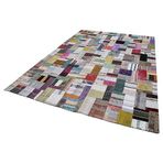 253x349 cm Kırk Yama Gri Yama Pamuklu Yün El Dokuma Modern Geometrik Etnik Eskitme Desenli Boho Oturma Odası Salon Yolluk Koridor Mutfak Halısı