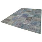 253x356 cm Kırk Yama Mavi Yama Pamuklu Yün El Dokuma Modern Geometrik Etnik Eskitme Desenli Boho Oturma Odası Salon Yolluk Koridor Mutfak Halısı