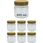 255 ml Kavanoz Metal Derin Kapaklı 255 cc Şeffaf Reçel, Marmelat Cam Kavanoz Deep 6 Adet (Altın Kapak)