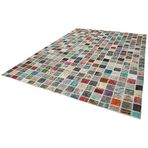 255x356 cm Kırk Yama Mavi Yama Pamuklu Yün El Dokuma Modern Geometrik Etnik Eskitme Desenli Boho Oturma Odası Salon Yolluk Koridor Mutfak Halısı