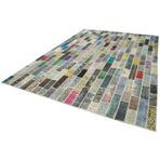 255x360 cm Kırk Yama Gri Yama Pamuklu Yün El Dokuma Modern Geometrik Etnik Eskitme Desenli Boho Oturma Odası Salon Yolluk Koridor Mutfak Halısı