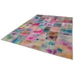 256x347 cm Kırk Yama Pembe Yama Pamuklu Yün El Dokuma Modern Geometrik Etnik Eskitme Desenli Boho Oturma Odası Salon Yolluk Koridor Mutfak Halısı
