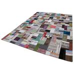 256x350 cm Kırk Yama Gri Yama Pamuklu Yün El Dokuma Modern Geometrik Etnik Eskitme Desenli Boho Oturma Odası Salon Yolluk Koridor Mutfak Halısı
