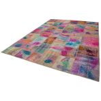 257x350 cm Kırk Yama Pembe Yama Pamuklu Yün El Dokuma Modern Geometrik Etnik Eskitme Desenli Boho Oturma Odası Salon Yolluk Koridor Mutfak Halısı