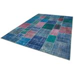 258x356 cm Kırk Yama Mavi Yama Pamuklu Yün El Dokuma Modern Geometrik Etnik Eskitme Desenli Boho Oturma Odası Salon Yolluk Koridor Mutfak Halısı