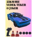 25KM Hız Yapan 2.4ghz Dodge Challenger Görünümlü Şarjlı Uzaktan Kumandalı Drift Araba - Mavi