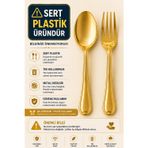 25'li Set Altın Plastik Çatal Kaşık Seti Kullan At Parti Davet Şık Sunum 50 Parça Sert Plastik Paketli