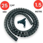 25MM 1,5 Metre Yarıklı Spiral Kablo Kanalı Hortum – Kablo Gizleme ve Izolasyon Borusu, Esneksiyah